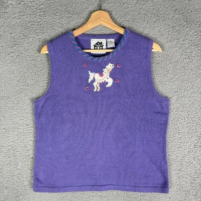 Vintage 90's Carousel Horses Knit Sweater Vest Size Large Storybook Knits - Image 1 of 4