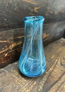 RARE Blown Art Glass Vase Blue Swirl Signed “Peter” Hourglass Works Vintage 1978 - Picture 1 of 11