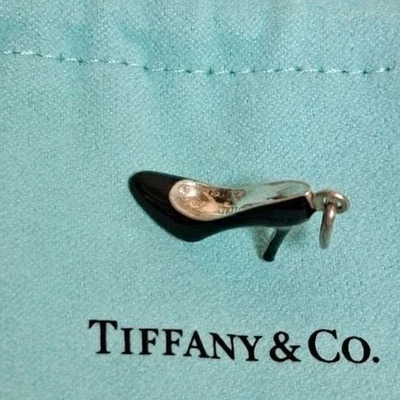Tiffany & Co. Tacón Alto Negro Esmalte Plata 925 Colgante Top Dije con Bolsa P9 Foto 1 de 4
