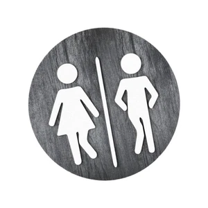 Round Bathroom Sign Restroom Sign Sturdy Wood Washroom Plaque for Coffee Shop - Picture 1 of 20