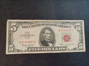 RARE 1963 $5 Red Seal United States Note - One Five Dollar Bill - Picture 1 of 2