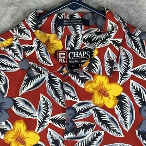 Chaps Ralph Lauren Hawaiihemd Herren Medium Rot Gelb Blumen Kurzarm Vintage - Bild 1 von 12