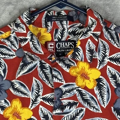 Camisa Hawaiana Chaps Ralph Lauren Para Hombre Mediana Roja Amarilla Floral Manga Corta De Colección Foto 1 de 4