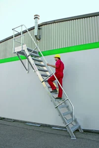 Aluminium-Treppe 60° mit Podest, Stufenbreite 1000 mm Anzahl Sprossen: 13 - Bild 1 von 12