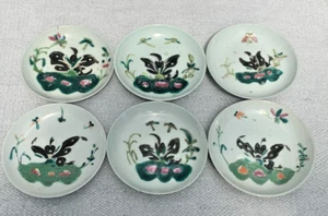 6 Antique Chinese Export Round Butterfly & Insects 5" Plates, Different Seals - Picture 1 of 5