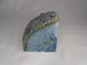 1.1 Lb Polished Agate Geode Home Decor / Bookend Blue/White 4x3x3 Made In Brazil - Picture 1 of 9