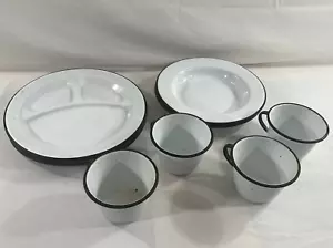 Lot 13 Vintage Enamelware Plates (5) Bowls (4) Cups (4) - Picture 1 of 15