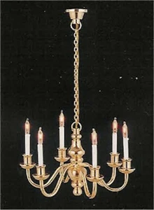 Dolls House Chandelier 6 Arm Up Gold Candle Working 12v Tumdee Light 8004 - Photo 1/1