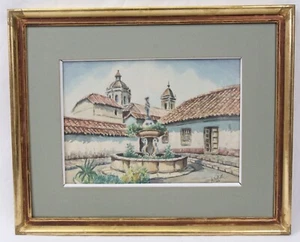 Manuel Eduardo Nieto 14x10 Vintage Orig. Aquarell Gemälde Kolumbien Hof - Bild 1 von 12