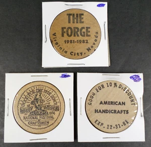 3 Vintage Metal Working Craftsman Handicrafts Themed Wooden Nickel Token Coins - Picture 1 of 8