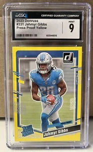 2023 Panini Donruss Rated Rookie #331 Jahmyr Gibbs (RC) Yellow Press Proof CGC 9 - Picture 1 of 2