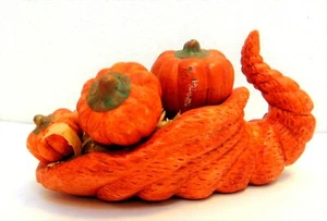 Fall Harvest Cornucopia 6" x 4" x 3" Resin Straw Pumpkins Corn in Original Box - Picture 1 of 8