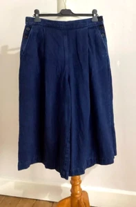 Toast Japanese Indigo Culottes Trousers 8 Waist 26in Crop Wide Leg Side Buttons - Picture 1 of 10
