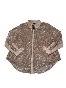 Torrid Top Women’s 3X 3 Madison Gold Sequin Top Pink Shirt Plus Long Sleeve - Picture 1 of 9