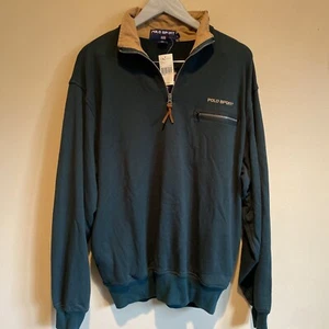 Polo sportiva vintage quarto zip felpa pullover uomo grande Ralph Lauren verde NOS - Foto 1 di 6