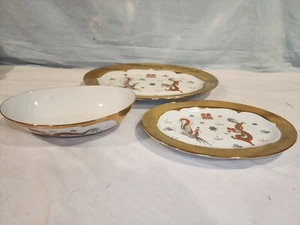 JINGDEZHEN Vintage Dragon/Phoenix Gold Leaf Serving Dishes, Set of 3 NICE! - Picture 1 of 19