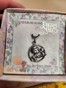 VTG Sterling Silver Precious Moments Child & Bear Necklace Pendant - Picture 1 of 4