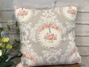 The Painted Table Medallion cushion cover grey & stripe back with button 32x32cm - Picture 1 of 2