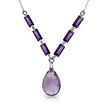 4.35 CTW 14K Solid White gold fine Love To Love Amethyst Necklace 16" - Image 1 of 4