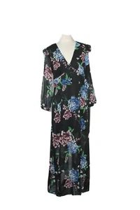 Miss Selfridge Maxi Dress Size 12 Black Floral Print Long Sleeve Semi Sheer - Picture 1 of 9