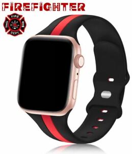 Firefighter Red Line Silicone Apple Watch 3 4 5 6 7 SE Replacement Band 44 45mm
