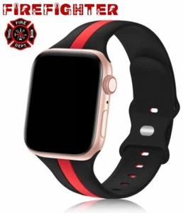 Firefighter Red Line Stripe Apple Watch Band 38mm 40mm 41mm 42mm 44mm 45mm 49mm - Picture 1 of 4