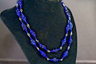 Necklace Art Deco Cobalt Blue Silver Molded Bubbles Glass Single Strand  32&quot; Old