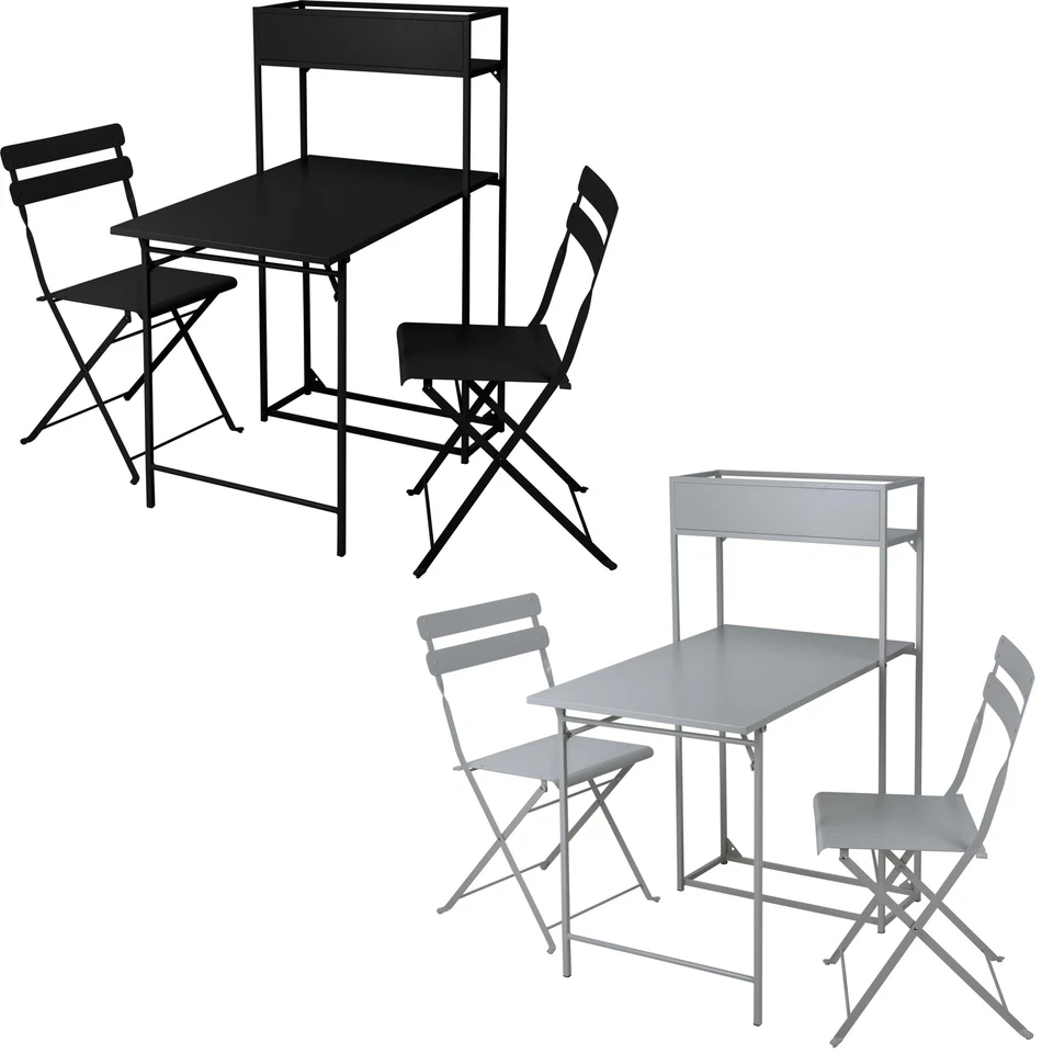 Platzsparendes Bistroset  Ausklappbare Balkon Sitzgruppe Metall Balkonmöbel 3tlg - Bild 1 von 2