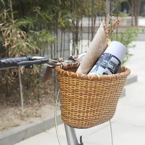 Retro Bike Basket Wicker Woven Bicycle Front Basket Handlebar Storage Basket - Picture 1 of 7