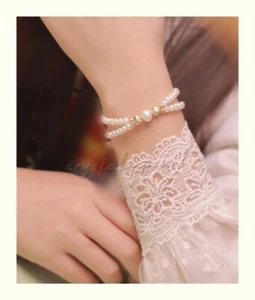 2 Rows AAAA Real Natural 4-5mm+8mm White Akoya Pearl Bracelet 7.5-8" 14k Gold P - Picture 1 of 6