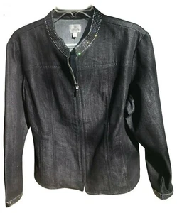 Chico's Size 3 Jacket, NWT, rows of Swarovski crystals, Denim Deep Sapphire - Picture 1 of 12