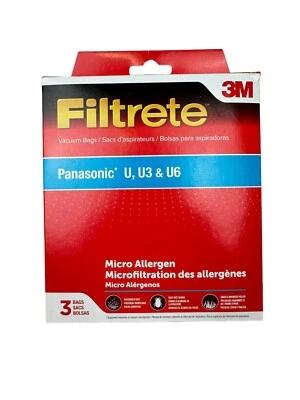 NEW 3M Filtrete Panasonic U U3 U6 Micro Allergen Home VACUUM Bags 3-Pack 68701B - Image 1 of 3