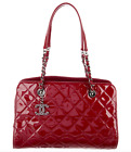 Chanel CC Angle Red Quilted Patent Leather Logo Charm Chain Classic Shoulder Bag