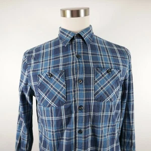 American Eagle Mens Athletic Fit LS Button Down Blue Plaid Dress Shirt Medium - Picture 1 of 10