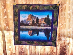 Handmade Quilted wall hanging #2  LANDSCAPE MOUNTAINS TREES SCENIC MOON - Picture 1 of 6