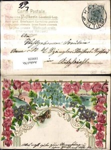 188038,Glückwunsch Präge Litho Landschaft Blumen Rosen Schmetterling - Picture 1 of 1