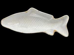 Vintage deutsche Theodor Paestch Wand Fisch Form blau gewaschen weiß signiert - Bild 1 von 6