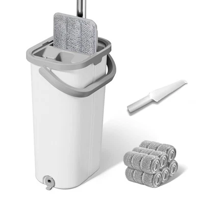 Juego de fregona y cubo de pared: fregador de pared retorcido para limpieza de baño piso M... Foto 1 de 4