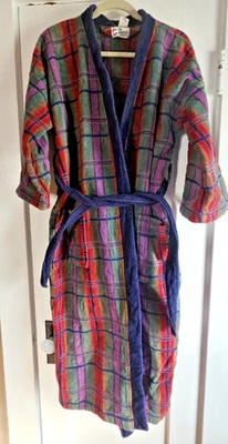 Bata de baño vintage desde 1886 SEARS ROEBUCKS colorida toalla a cuadros cinturón pesado O/S Foto 1 de 4