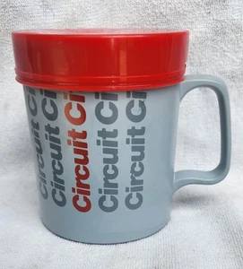 CIRCUIT CITY Vintage Coffee Drink Mug Cup & Lid Plastic Ad Retail Electronics - Picture 1 of 8