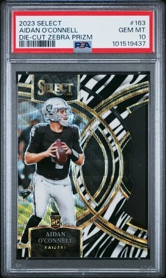 2023 Panini Select AIDAN O'CONNELL #163 RC Rookie Die-Cut Zebra SSP PSA 10 - Image 1 of 2