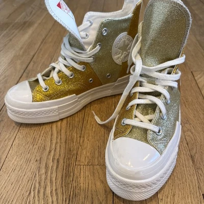 Converse Chuck 70 Plus Glitter High Top Sneaker Shoes Womens 7.5 Gold A08176C - Image 1 of 4