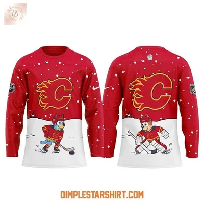 Personalized Calgary Flames x Bluey & Bingo Hockey Shirt Men's Fan Gear Gift - Image 1 of 4