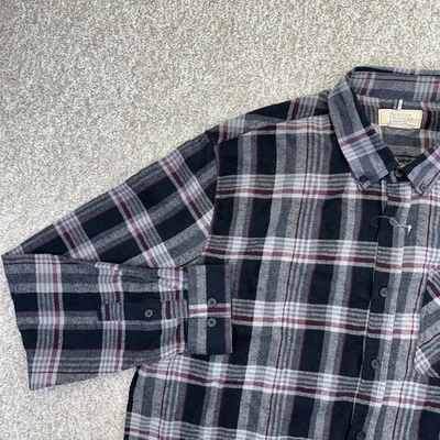 NEW Flannel Button Down Shirt Mens 2XL XXL Gray Black Plaid Long Sleeve Pocket  - Image 1 of 4