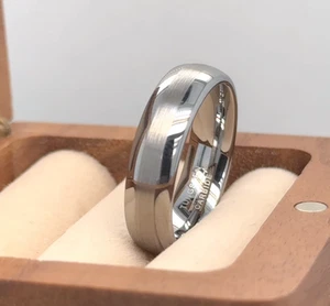 Matte Center Domed Ring Tungsten Christmas Ring Promise Ring Couple Wedding Band - Picture 1 of 7