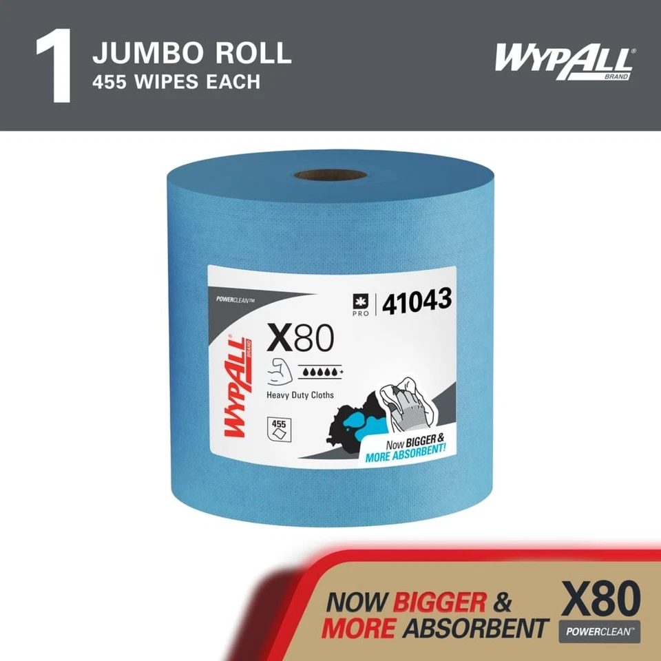 Rolo Jumbo Kimberly-Clark Wypall X80 12,4"x13,4" 455 Sht Azul 41043 - Imagem 1 de 3