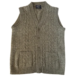 VINTAGE PURITAN SHETLAND WOOL SWEATER VEST MENS L GRAY BUTTON UP SLEEVELESS KNIT - Picture 1 of 19
