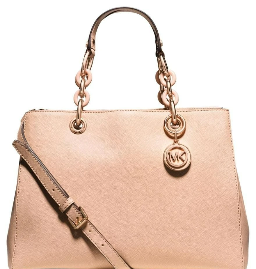 Michael Kors Cynthia Medium Leather Satchel Bag Blush 100 Authentic