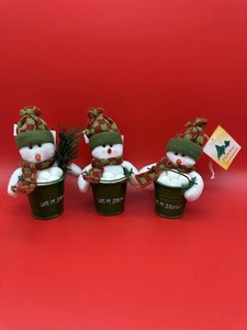 Set of 3 Holiday Snowman Decorations in “Let It Snow” Buckets – Holiday Moments - Picture 1 of 1