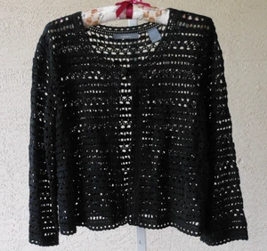 Liz Claiborne Häkel Strickjacke Gr. L schwarz Landhaus Boho Artsy Whimsygoth Granny - Bild 1 von 9